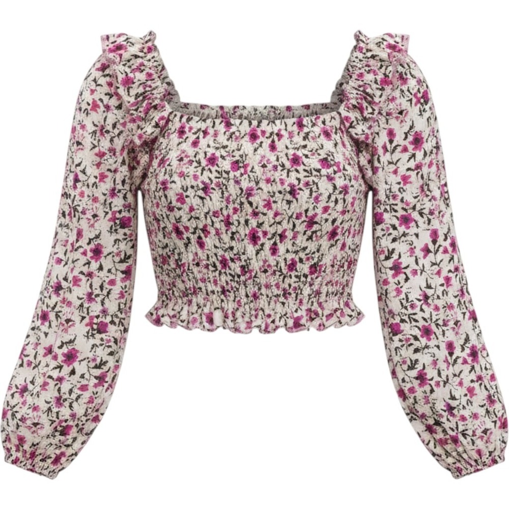 True‎ Craft Large Cropped Top Floral Happy Daze New Tags 100% Cotton Raw Hem